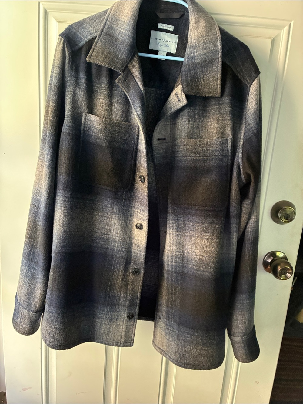 Joseph Abboud men’s Gray Plaid Button-Front Shacket